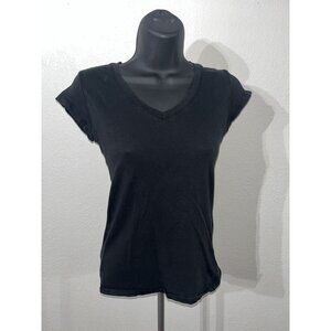 Splash Blouse Solid Black Short Cap Sleeve Top Shirt Womens M Medium stretch